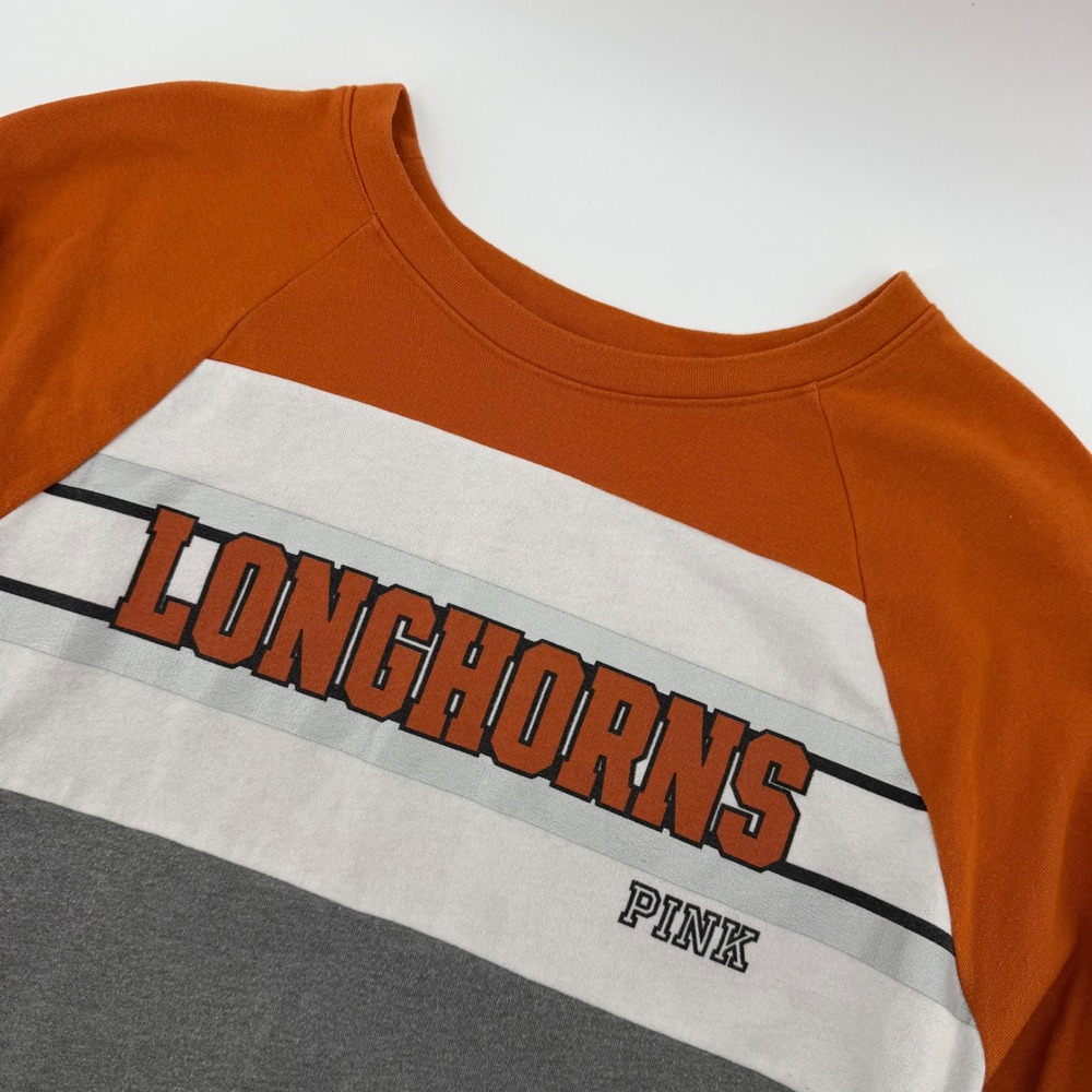 PINK Victoria's Secret Sweatshirt Women Large Orange Texas Longhorns Colorblock